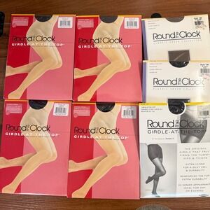 7 Vintage Round the Clock Girdle At The Top Pantyhose Lot New NOS Size C Black